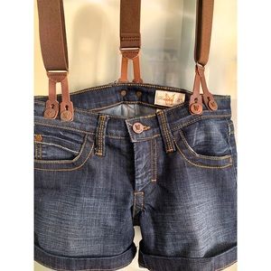 Frankie B denim suspender overall shorts